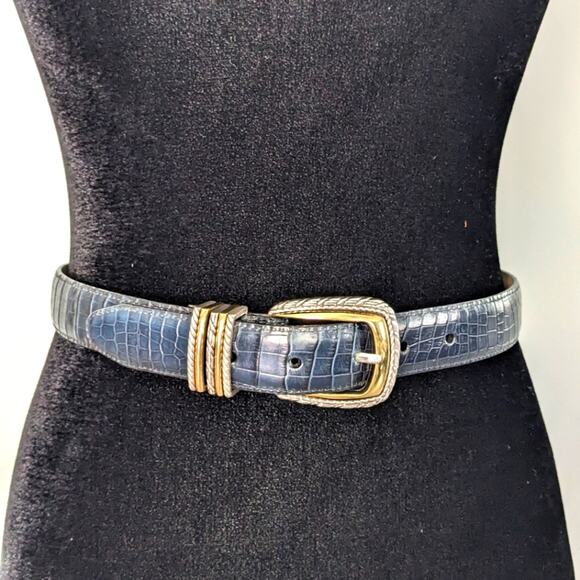 Brighton Black Croc Leather Belt With Silver Rectangle Buckle S - Picture 1 of 12